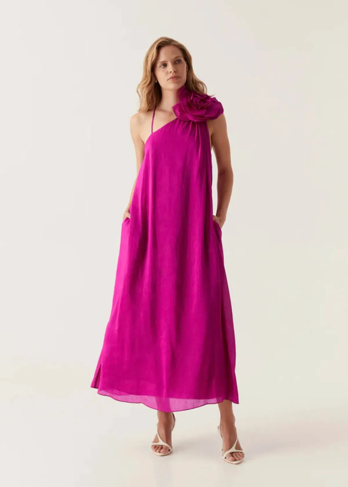 Aje Quintessa Flower Midi Dress Deep Magenta Size 8 - Image 1