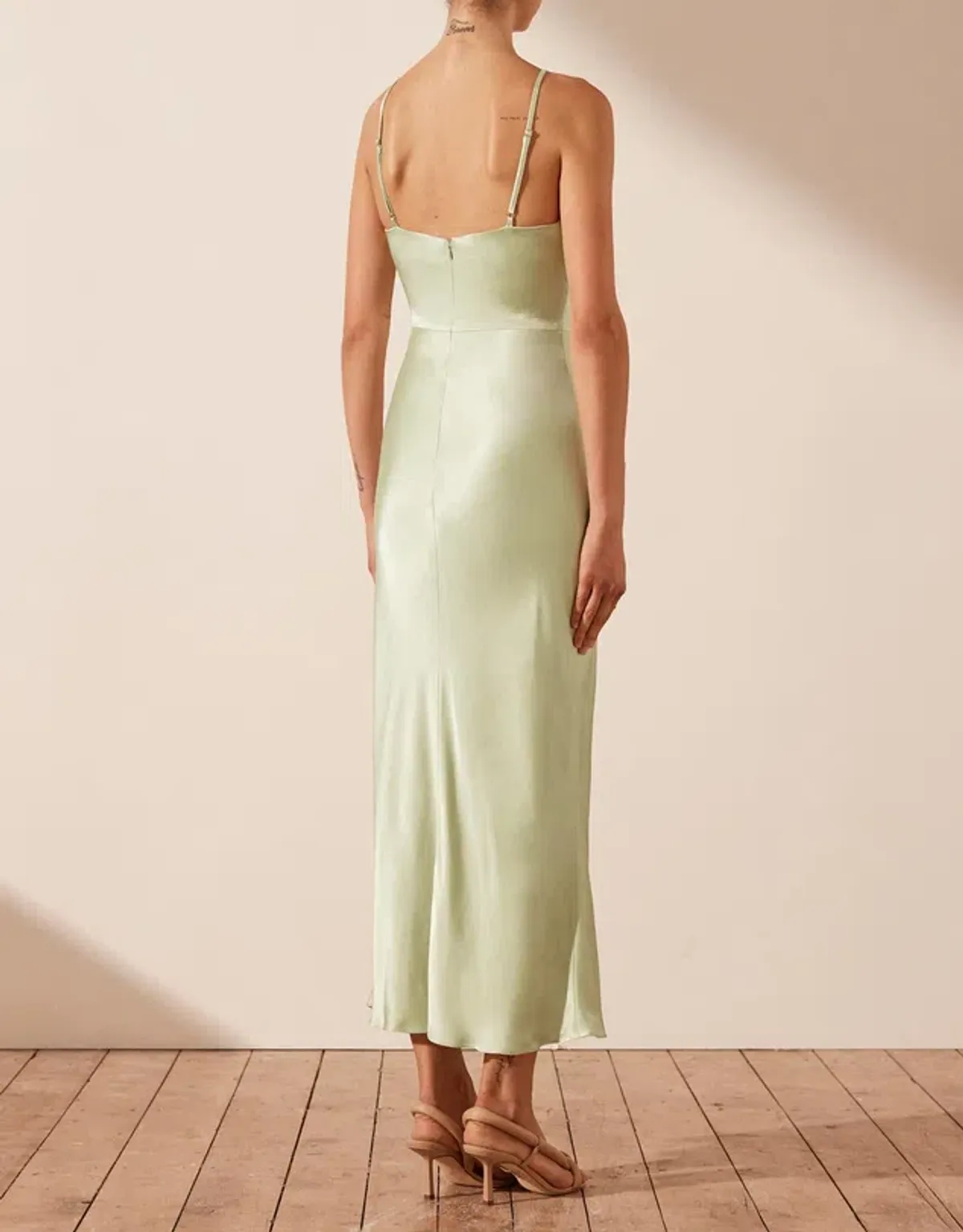 Shona Joy Angelica Keyhole Lace Front Midi Dress in Aloe Vera Size 8 - Image 4