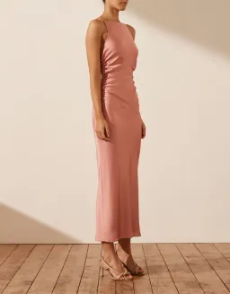 Shona Joy High Neck Ruched Midi Dress Rose Size for rent on The Volte - image 2