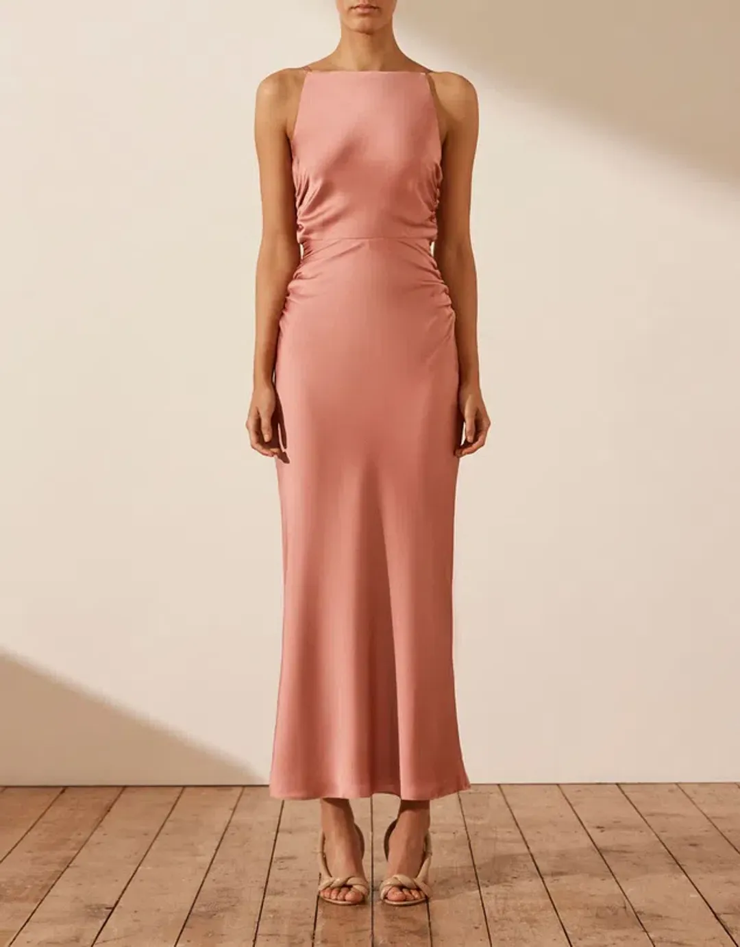 Shona Joy High Neck Ruched Midi Dress Rose Size for rent on The Volte - main image