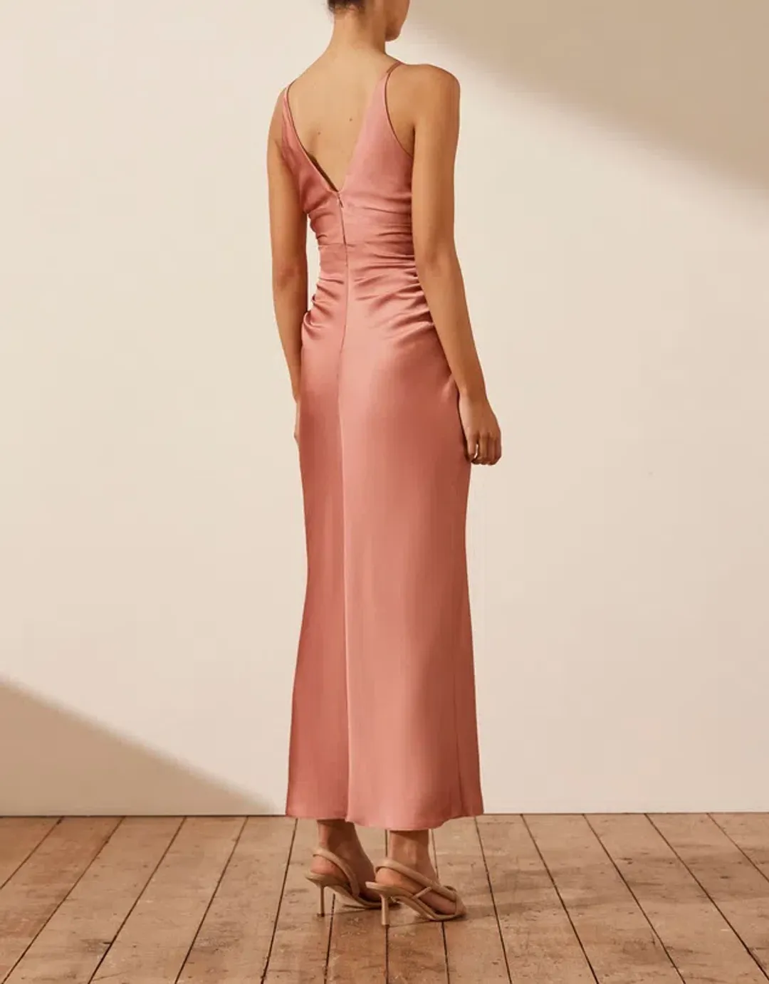 Shona Joy High Neck Ruched Midi Dress Rose Size for rent on The Volte - main image