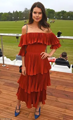 Self Portrait Flounced Off the Shoulder Pleated Maxi Dress Crimson Red Size 6 for rent on The Volte - image 2