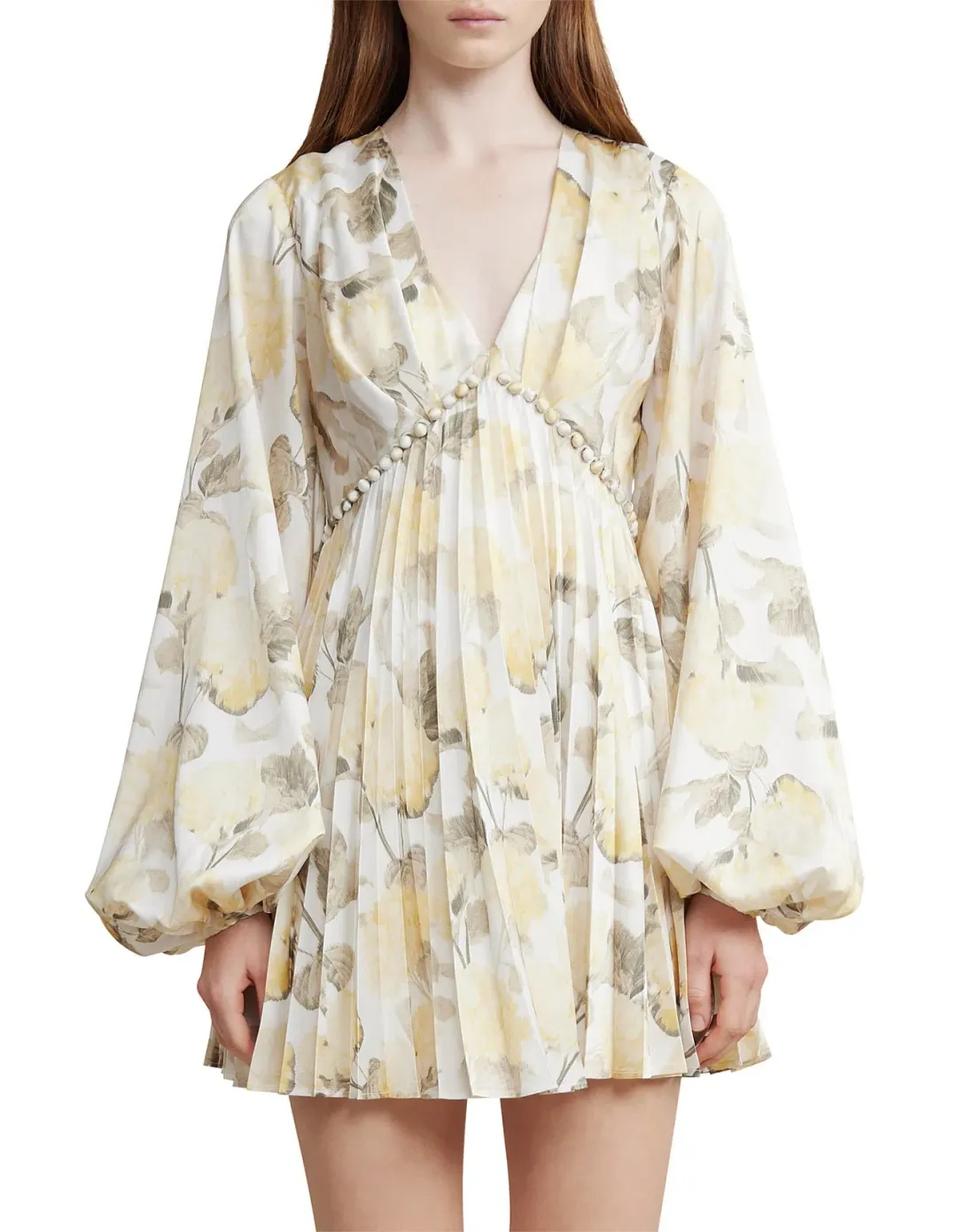 Acler Faris Pleated Floral Satin Mini Dress Print Size S/Au 8 for rent on The Volte - main image