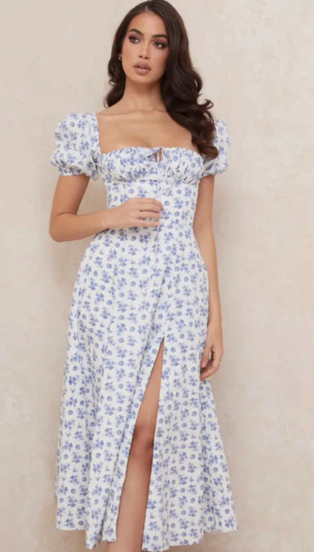House of CB Tallulah Midi Dress Blue White Floral Size XS / AU 6 for rent on The Volte - main image