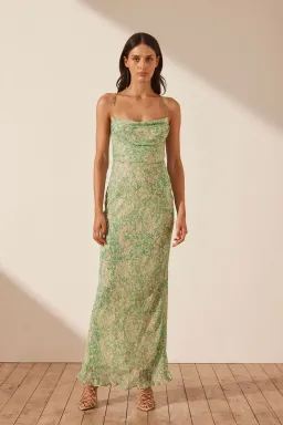 Shona Joy Belvedere Lace Back Bias Maxi Dress in Tree Green Size 12 for rent on The Volte - image 1
