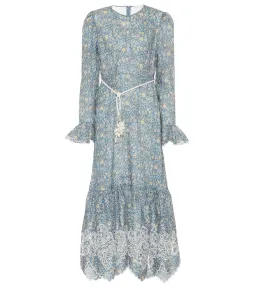 Zimmermann Carnaby Belted Broderie Anglaise-trimmed Floral-print Linen Midi Dress In Blue Print Size 14 for rent on The Volte - image 3