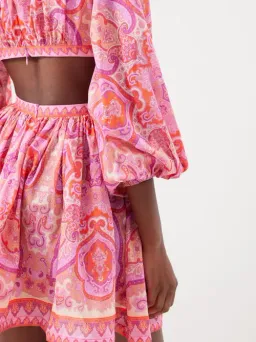 Zimmermann Halcyon Tie Front Mini Dress in Pink/Purple Paisley Size 1 / AU 10 for rent on The Volte - image 5