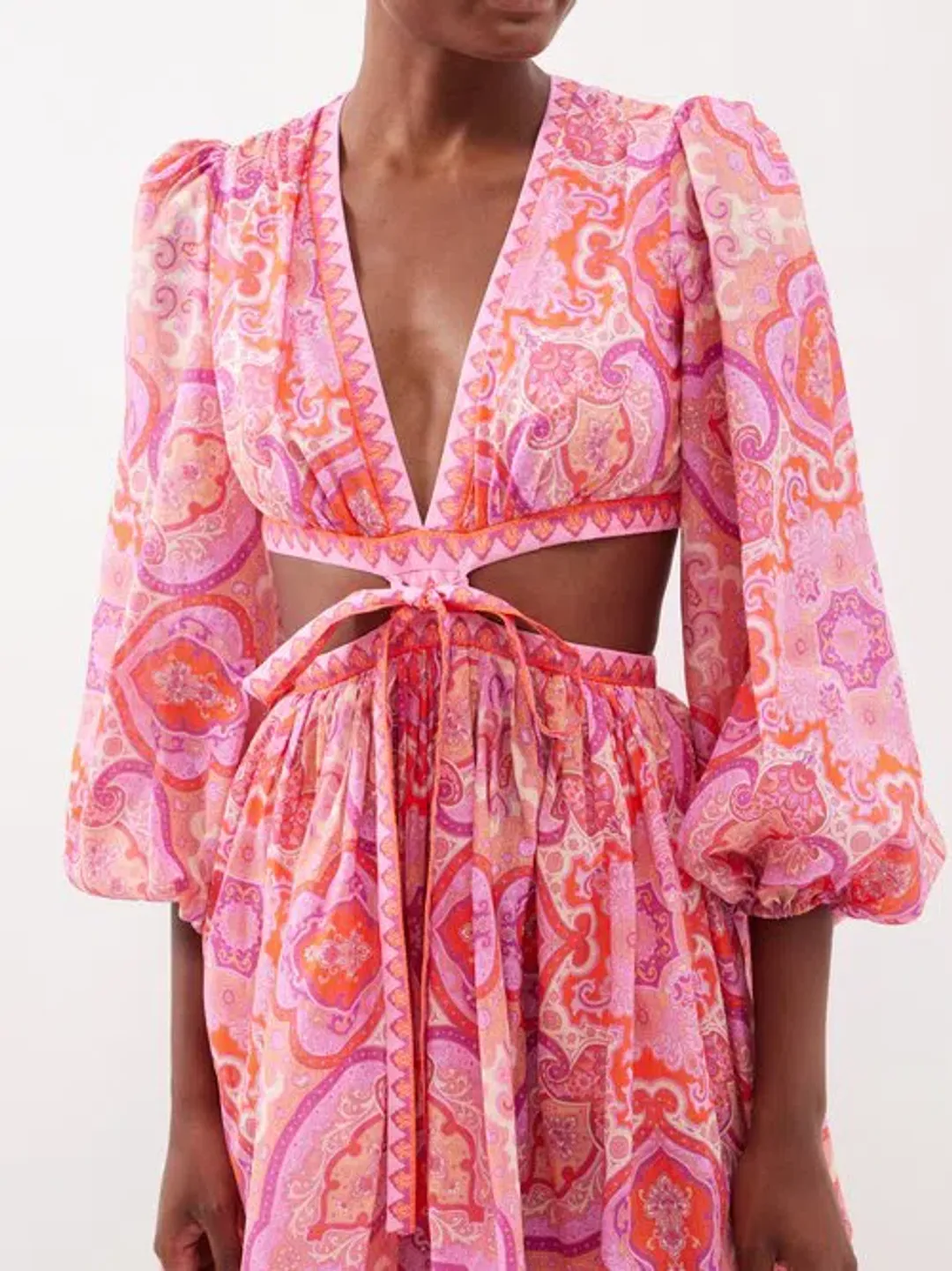 Zimmermann Halcyon Tie Front Mini Dress in Pink/Purple Paisley Size 1 / AU 10 for rent on The Volte - main image