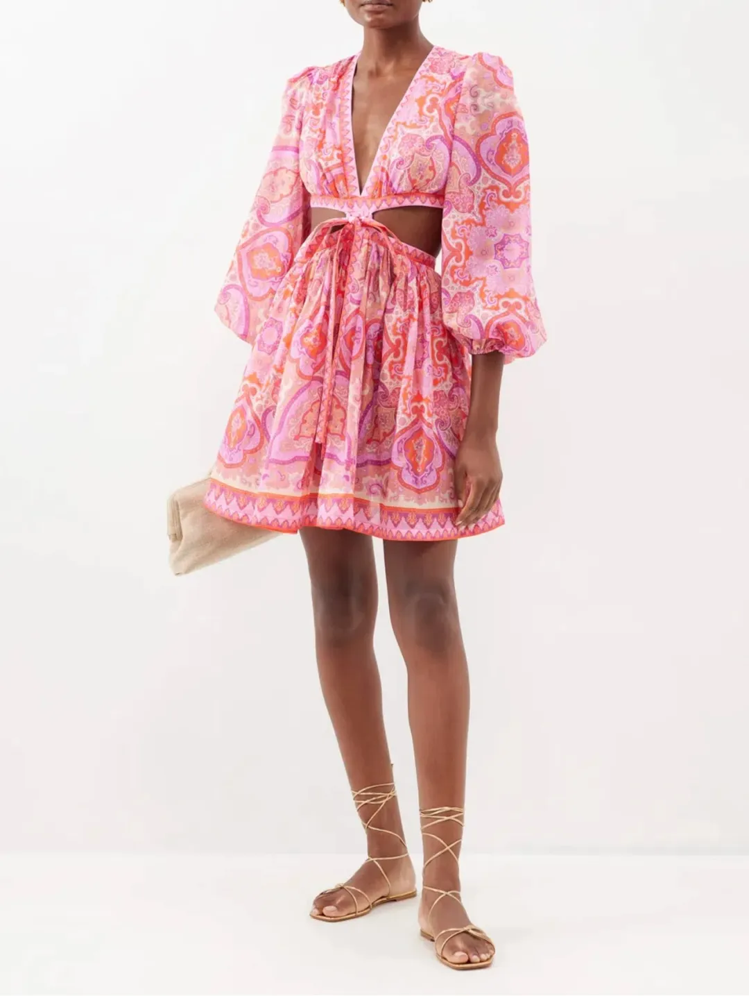 Zimmermann Halcyon Tie Front Mini Dress in Pink/Purple Paisley Size 1 / AU 10 for rent on The Volte - main image