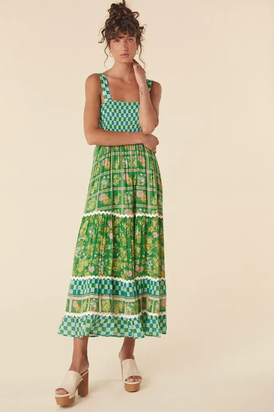 Spell Flora Strappy Maxi Dress Green Multi Size XL / AU 14 for rent on The Volte - main image
