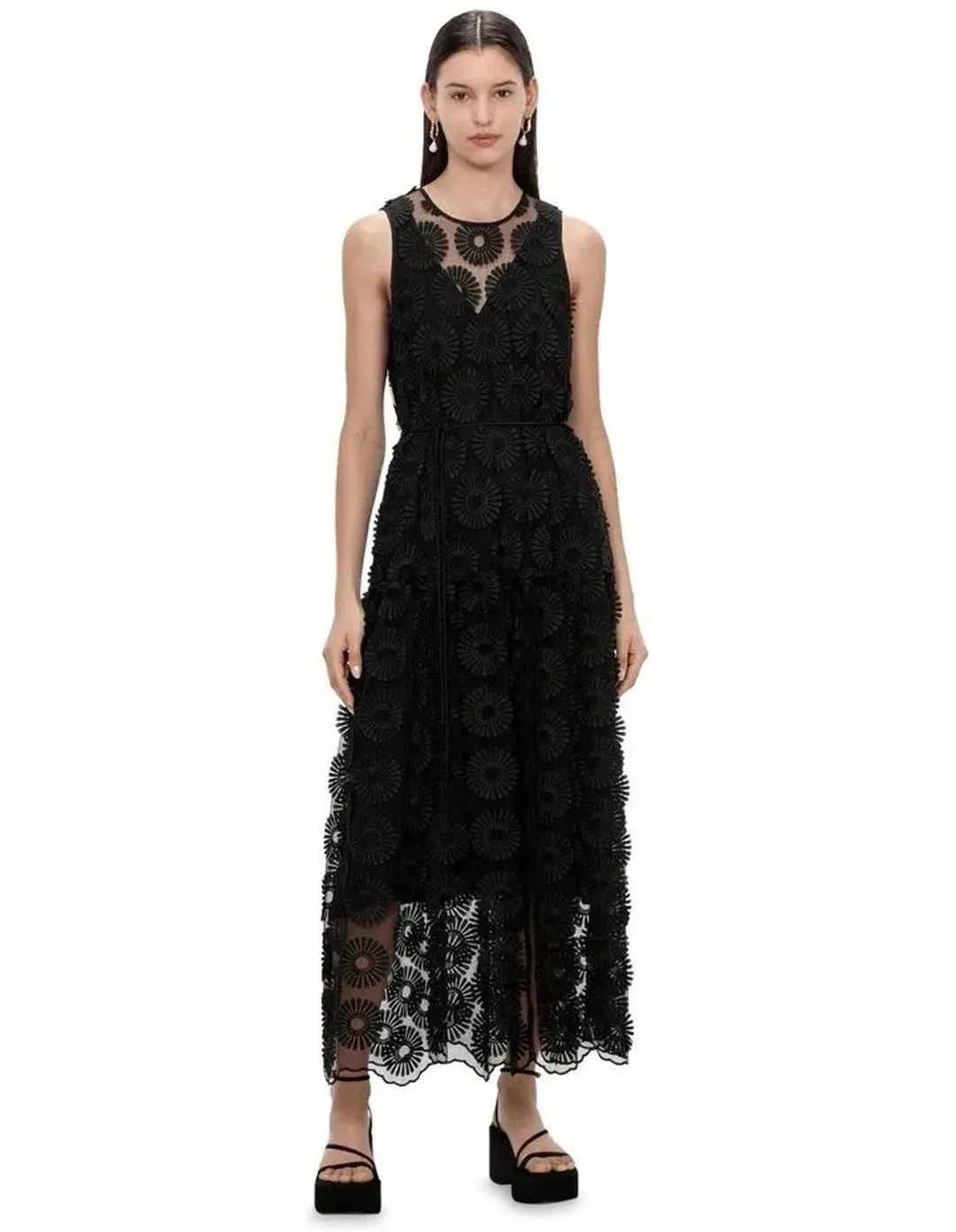 Veronika Maine 3d Floral Midi Dress Black Size 18 for rent on The Volte - main image