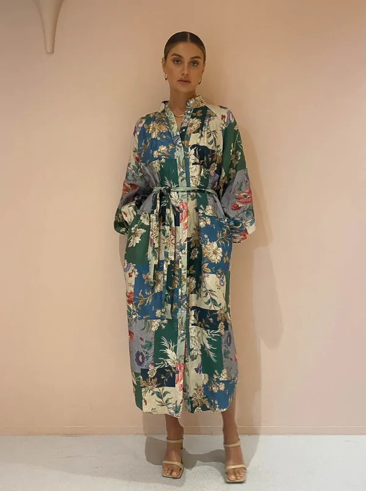Alemais Loretta Patchwork Shirtdress In Sage Floral Size 16 - Image 2