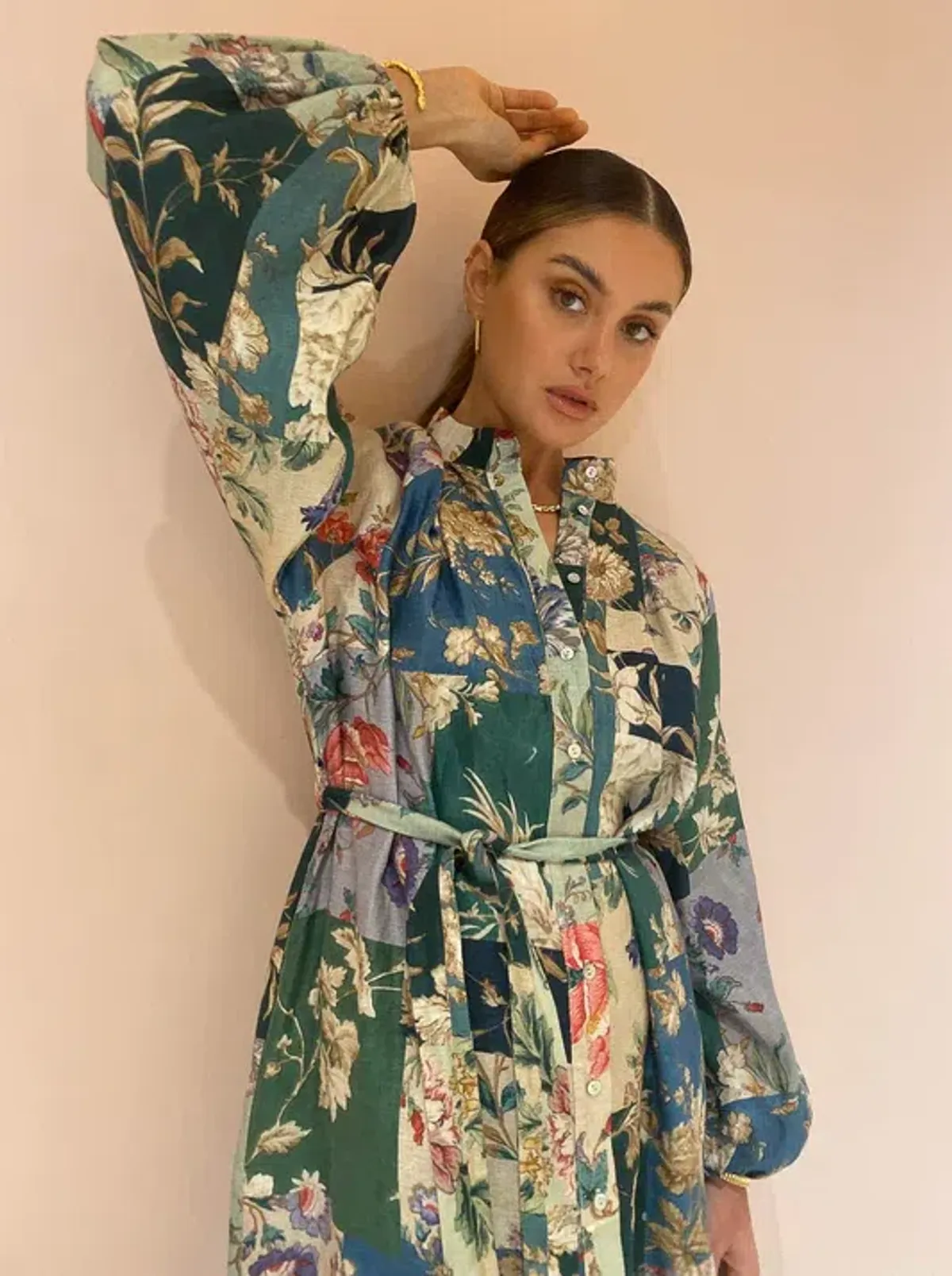 Alemais Loretta Patchwork Shirtdress In Sage Floral Size 16 - Image 3