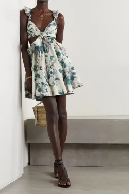 Zimmermann The Cassia Ruffle Mini Dress In Hydrangea Floral Size 2/Au 12 for rent on The Volte - image 1