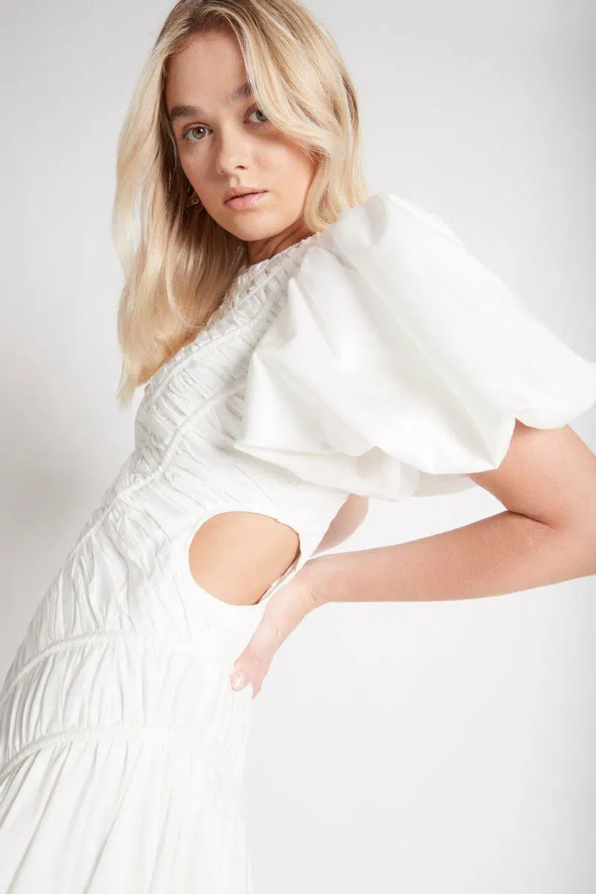 Aje Siren Drawstring Midi Dress Ivory Size 10 - Image 3