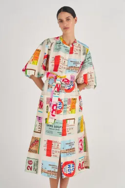 Oroton Ticket Print Shirt Midi Dress Multi Print Size 16 for rent on The Volte - image 4