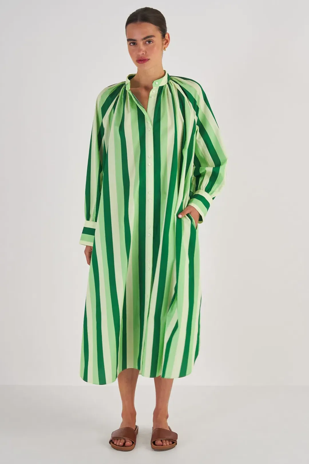 Oroton Multi Stripe Shirt Dress in Garden Size 16 for rent on The Volte - main image