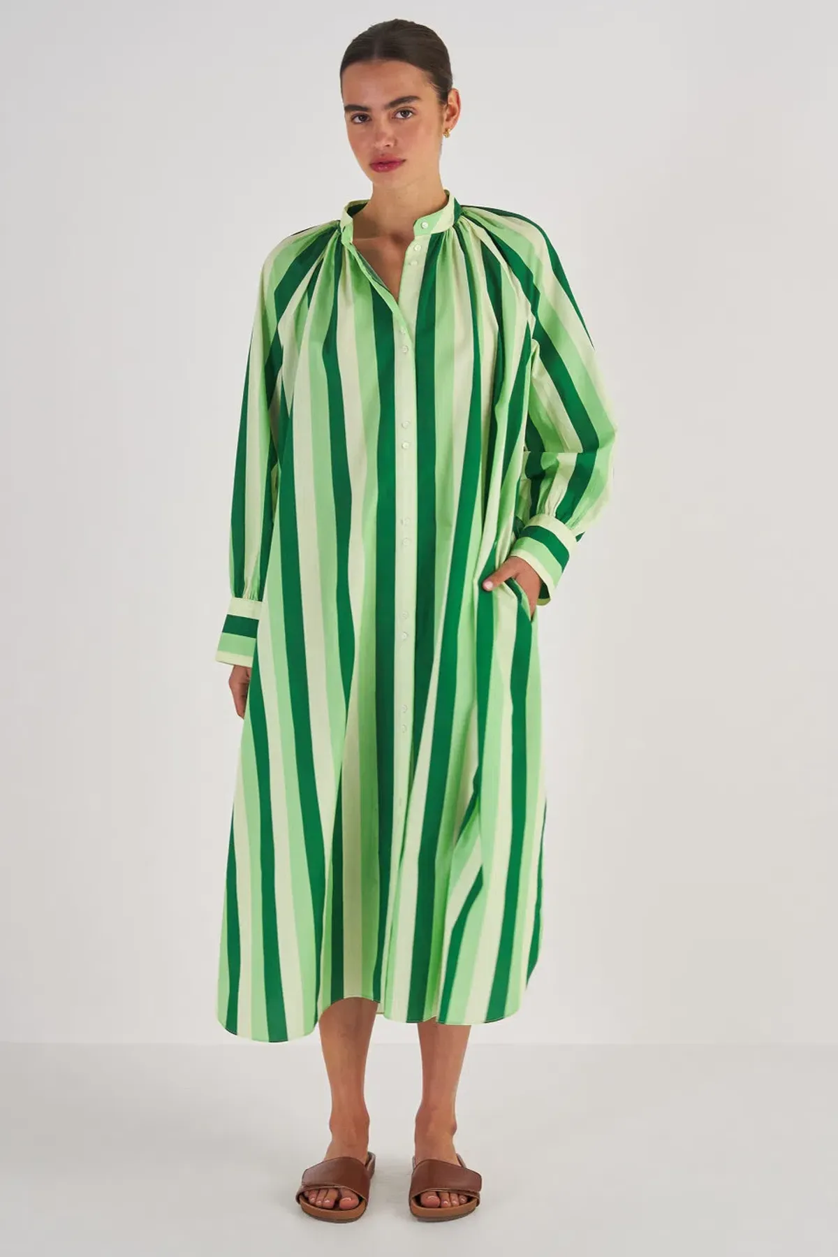 Oroton Multi Stripe Shirt Dress in Garden Size 16 for rent on The Volte - main image