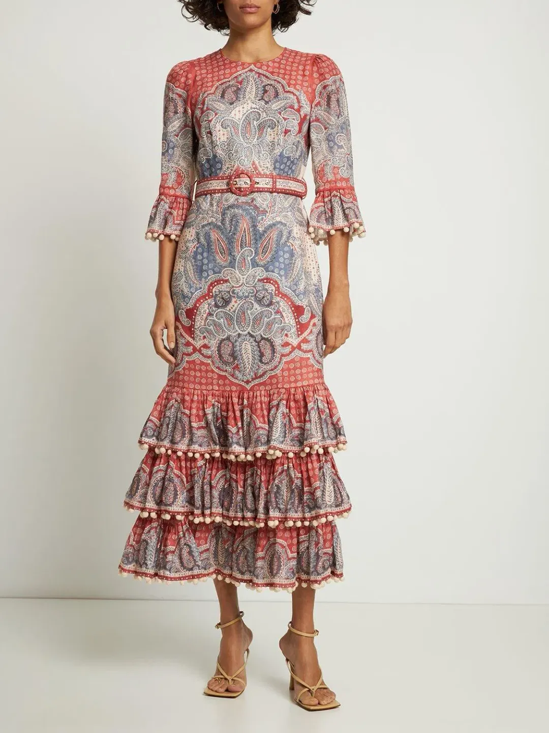 Zimmermann Vitali Tiered Hem Midi Dress Indigo & Ruby Paisley Size 3 /Au14 for rent on The Volte - main image