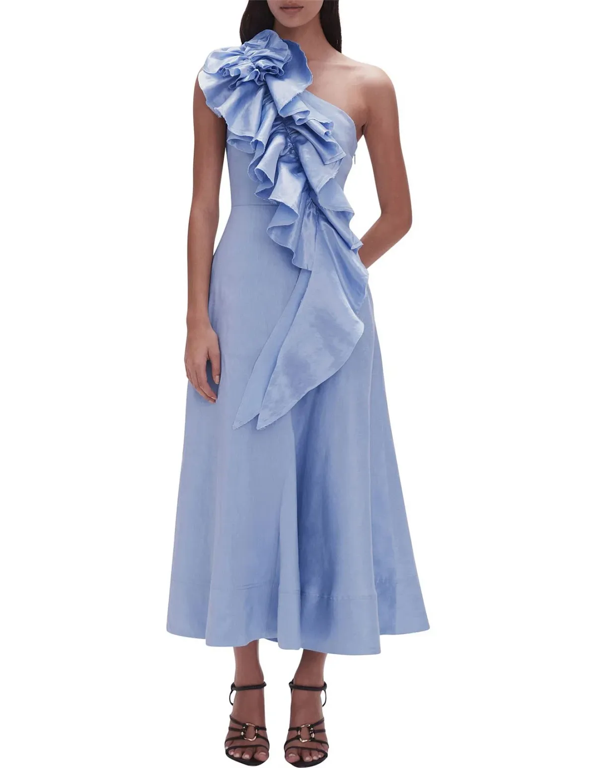 Aje Adelia Ruffle Midi Dress Light Sky Blue Size 12 - Image 1
