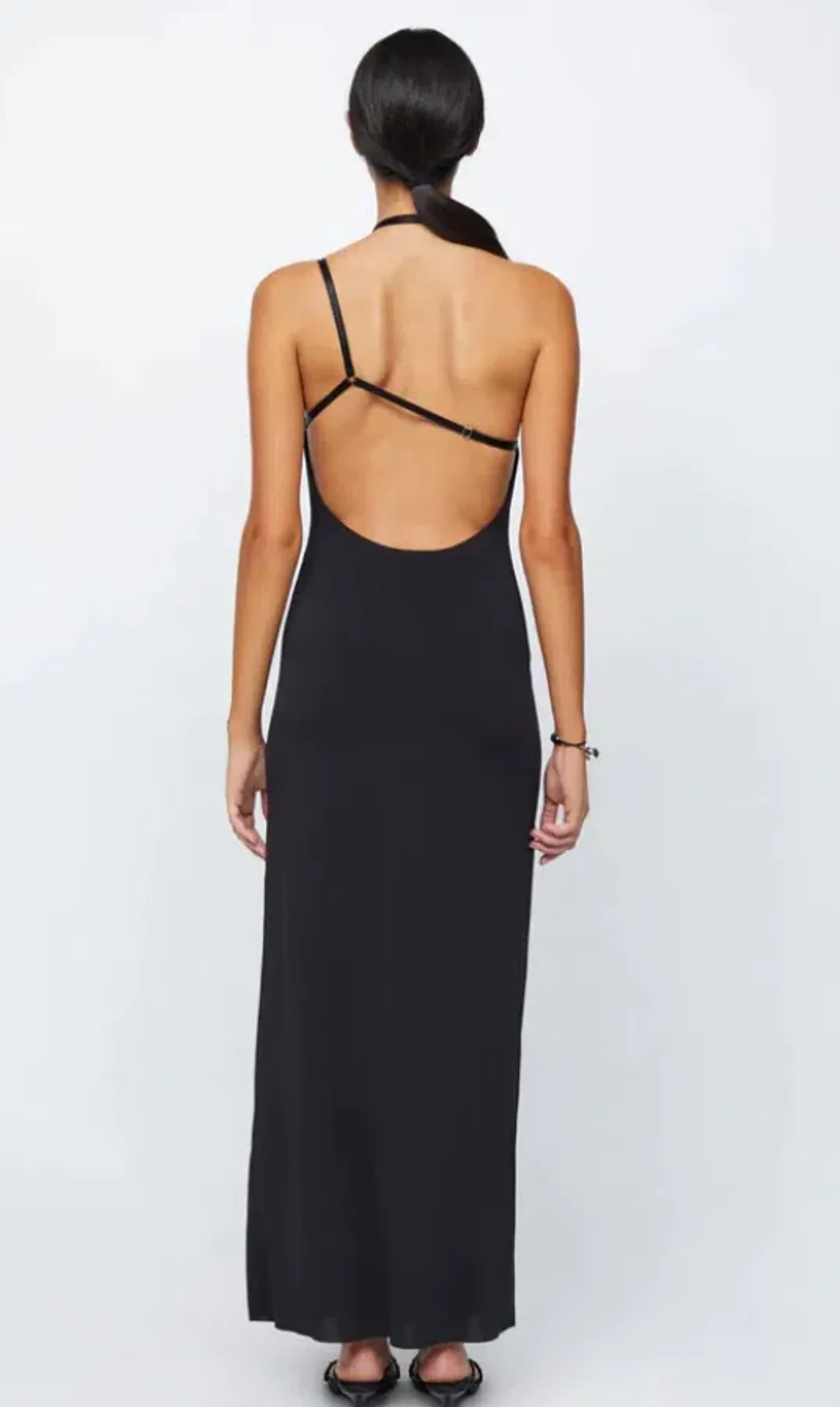 Bec & Bridge Zadie Asym Maxi Cut Out Strap Halter Open Back Dress Black Size AU 8 for rent on The Volte - main image