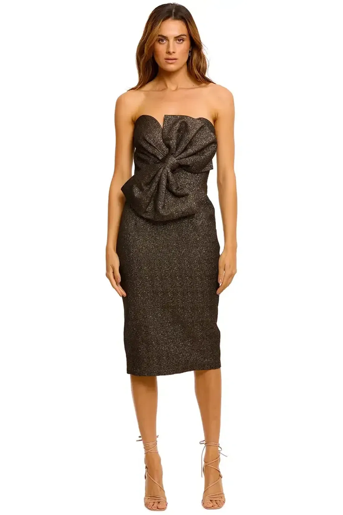 Elle Zeitoune Stella Strapless Midi Dress in Brown Size 10 - Image 4