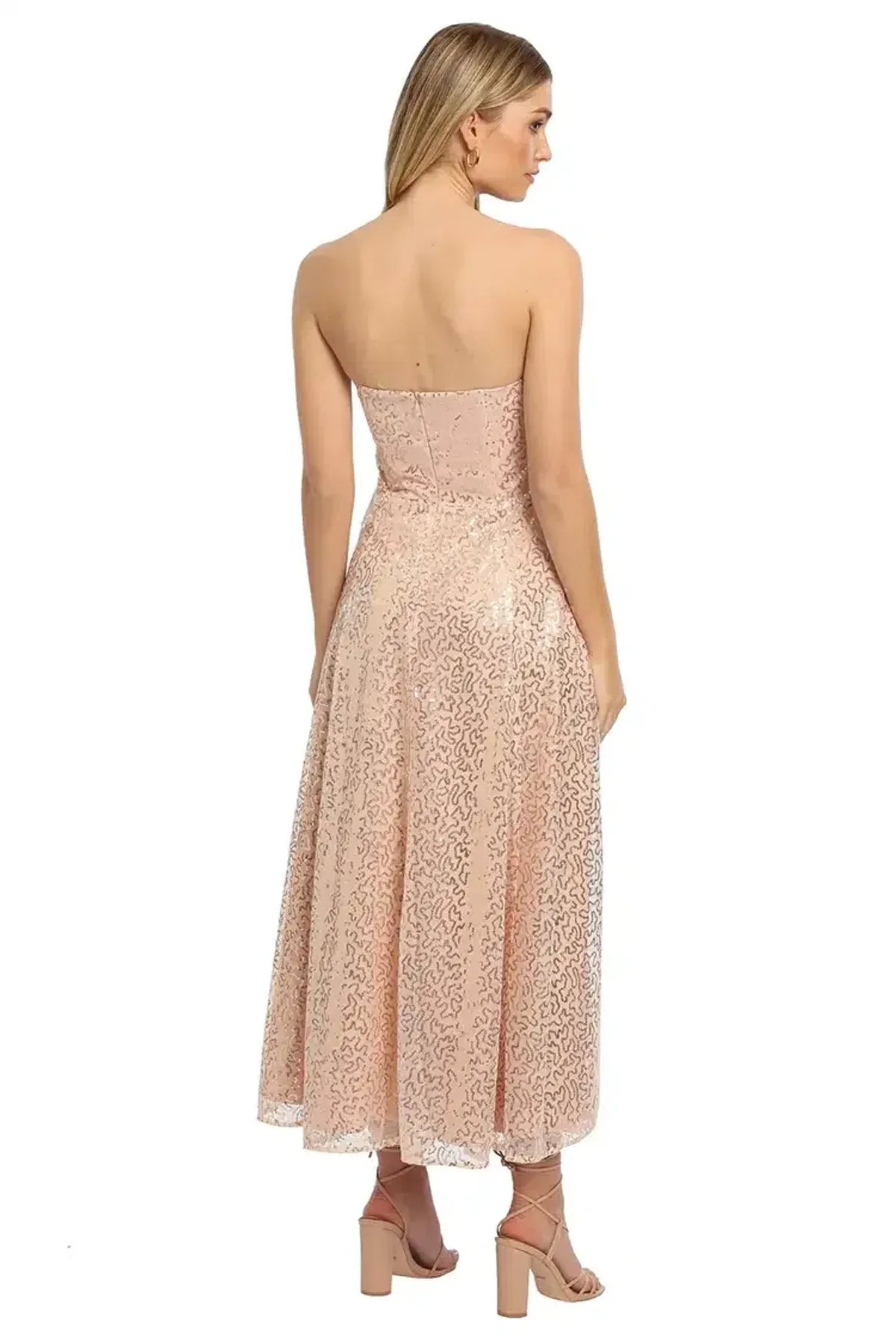 Elle Zeitoune Lana Bustier Midi Dress in Rose Gold Size 8 - Image 3