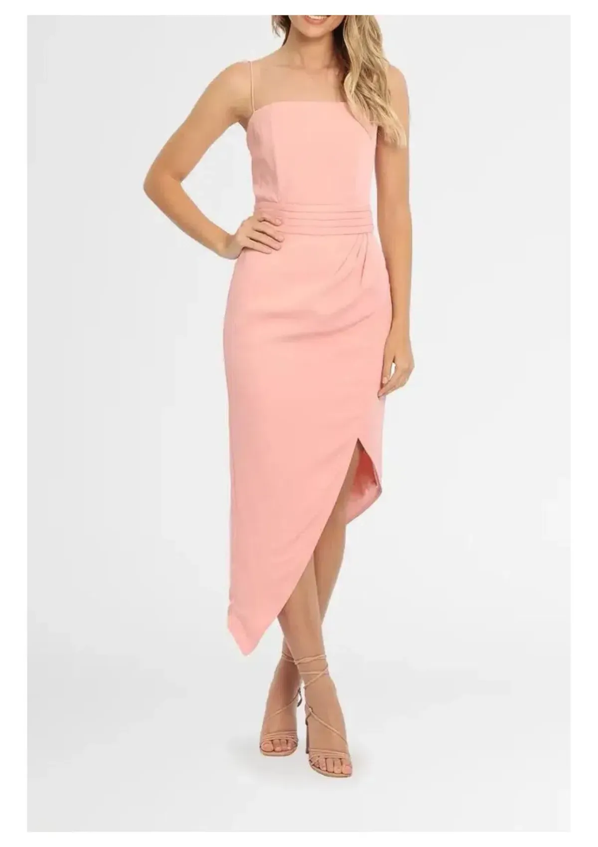 Elle Zeitoune Asymmetrical Split Midi Dress in Blush Pink Size 8 - Image 1