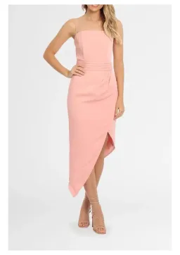 Elle Zeitoune Asymmetrical Split Midi Dress in Blush Pink Size 8 for rent on The Volte - image 1