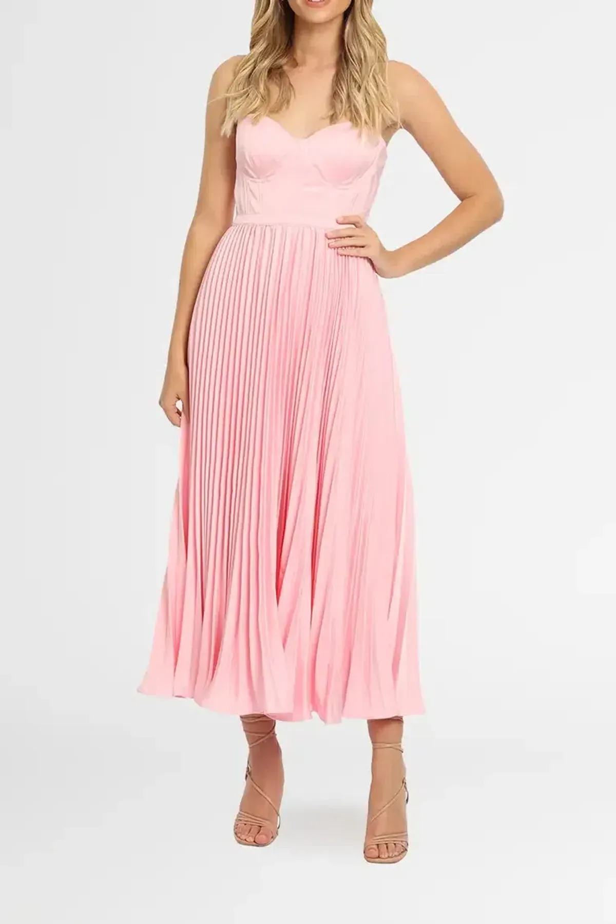 Elle Zeitoune Bustier Midi Dress in Pink Size 8 - Image 1