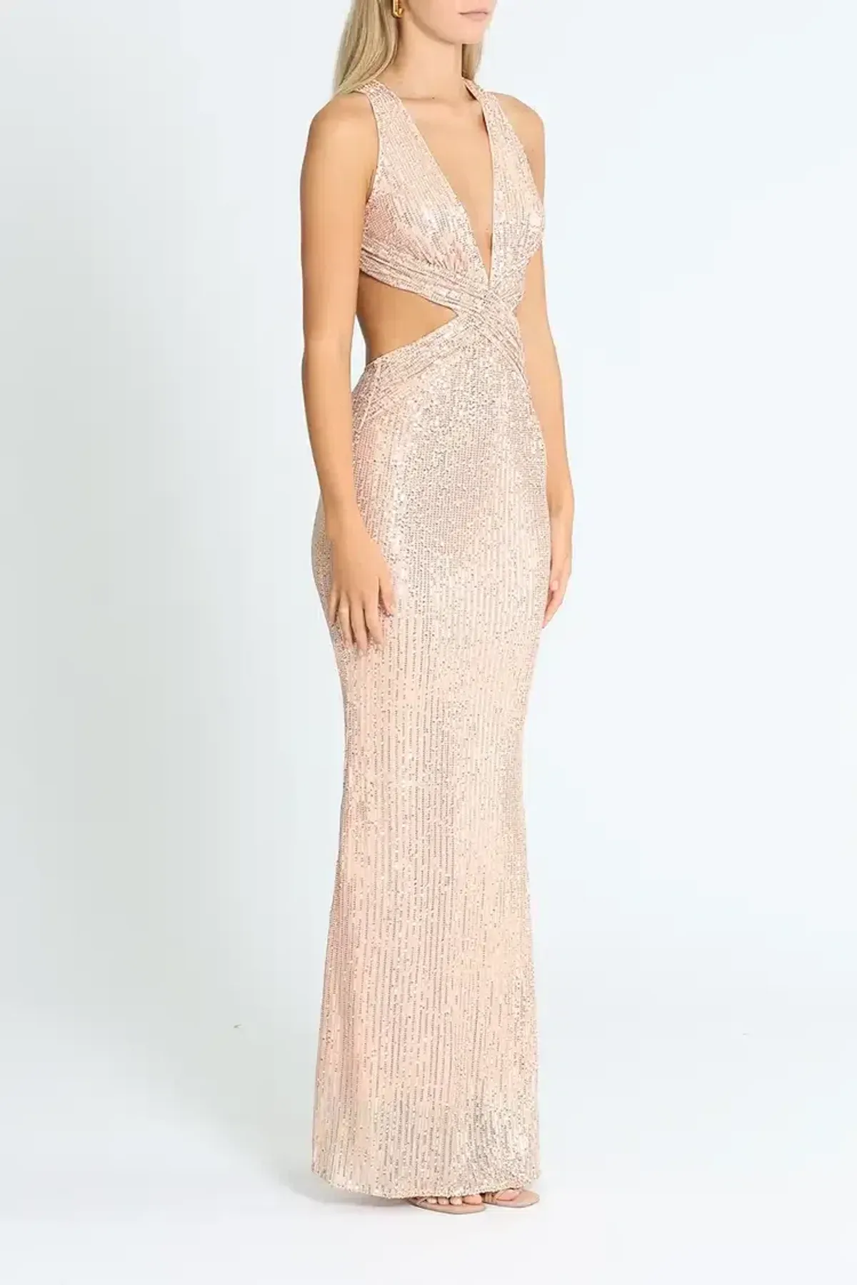 Elle Zeitoune Lauinda Cut Out Sequin Gown in Rose Gold Size 6 - Image 2