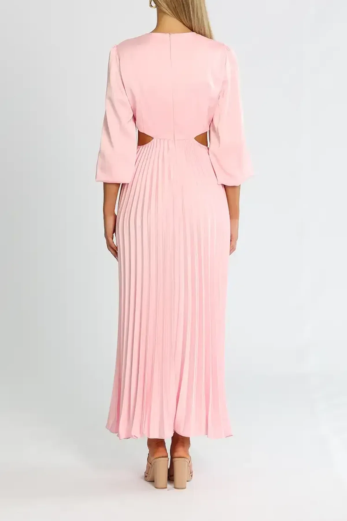 Elle Zeitoune Barry Satin Long Sleeve Midi Dress in Candy Pink Size 8 - Image 4