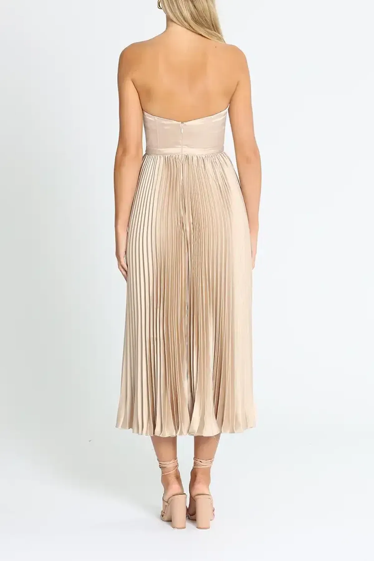 Elle Zeitoune Fluid Pleated Midi Dress in Champagne Size 8 - Image 3