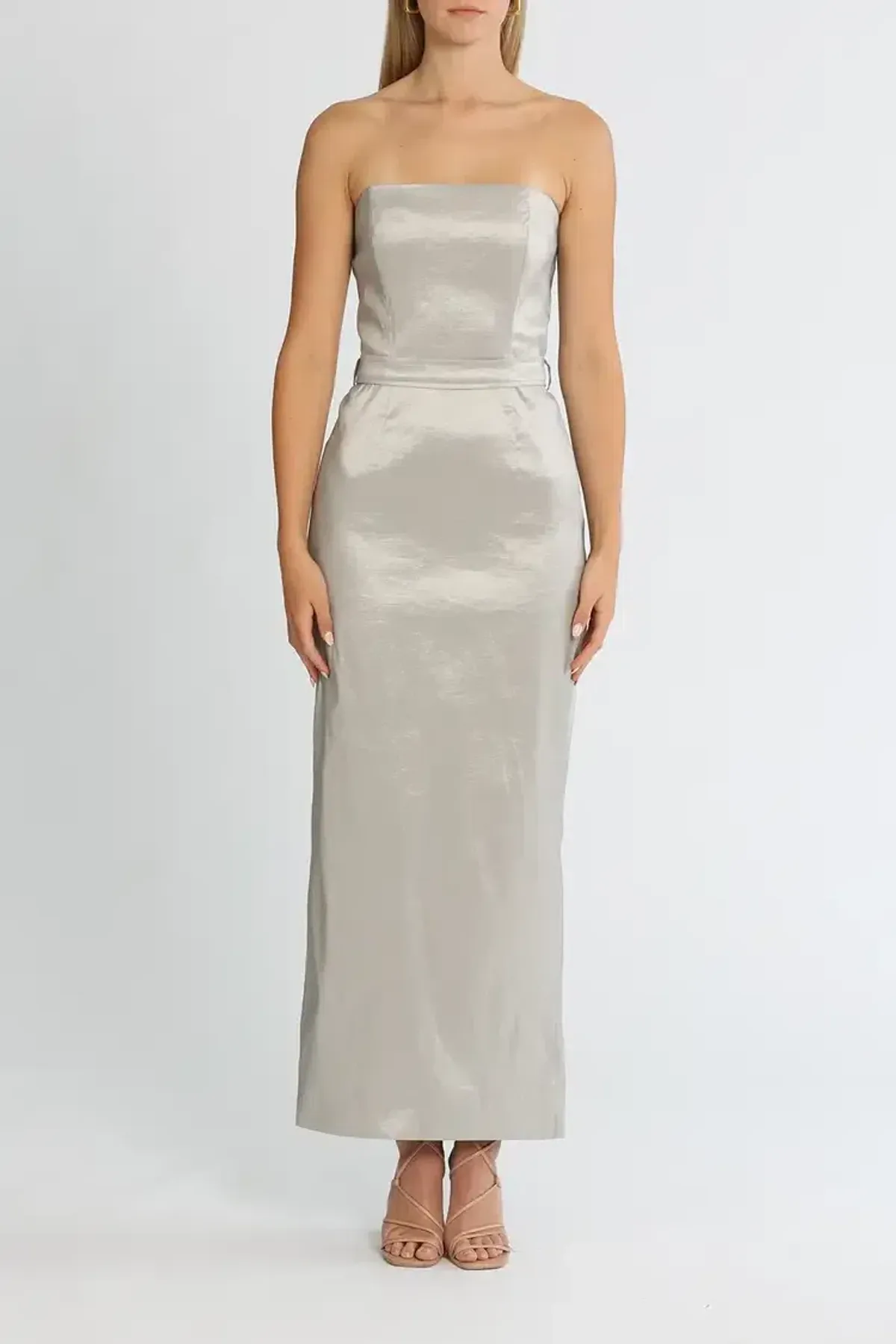 Elle Zeitoune Fitted Strapless Dress in Silver Size 14 - Image 2