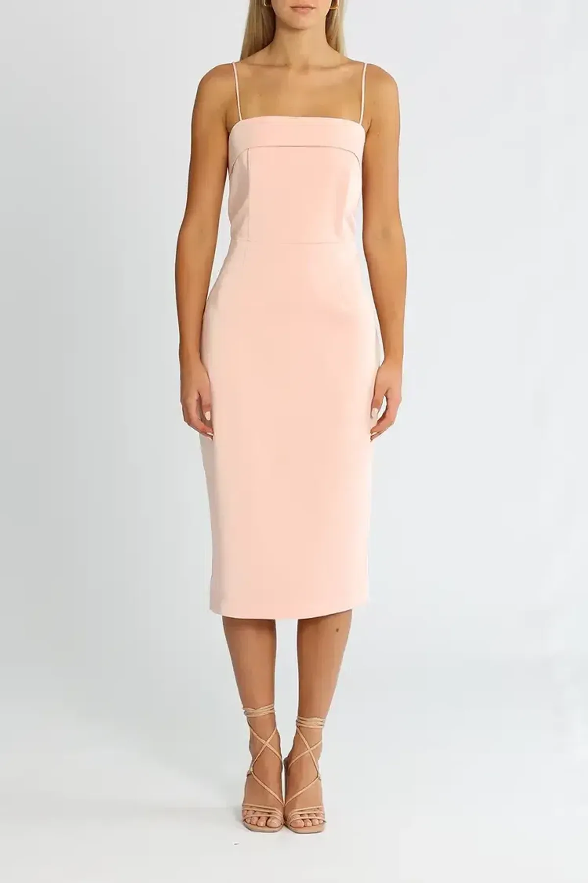 Elle Zeitoune Satin Midi Dress With Large Bow in Pastel Pink Size 12 - Image 1
