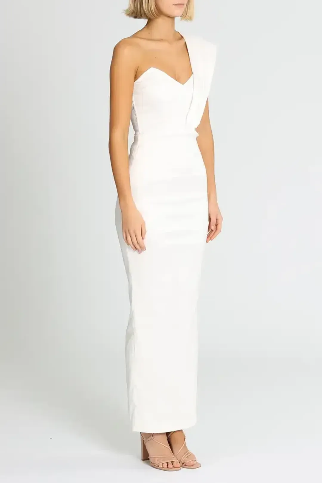 Elle Zeitoune Structured One Shoulder Midi Dress in White Size 8 for rent on The Volte - main image