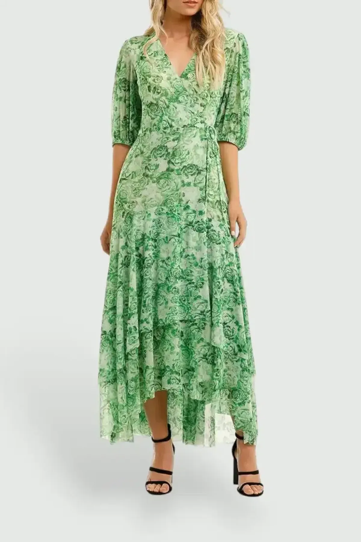 Ganni Printed Mesh Long Dress in Island Green Size 10 - Image 1