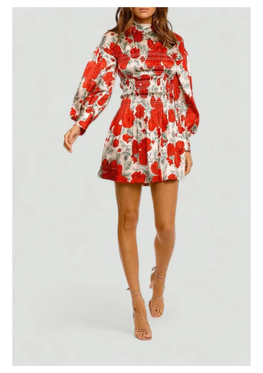 Ganni Brazilian Sand Silk Satin Mini Dress Floral Size 6 for rent on The Volte - main image