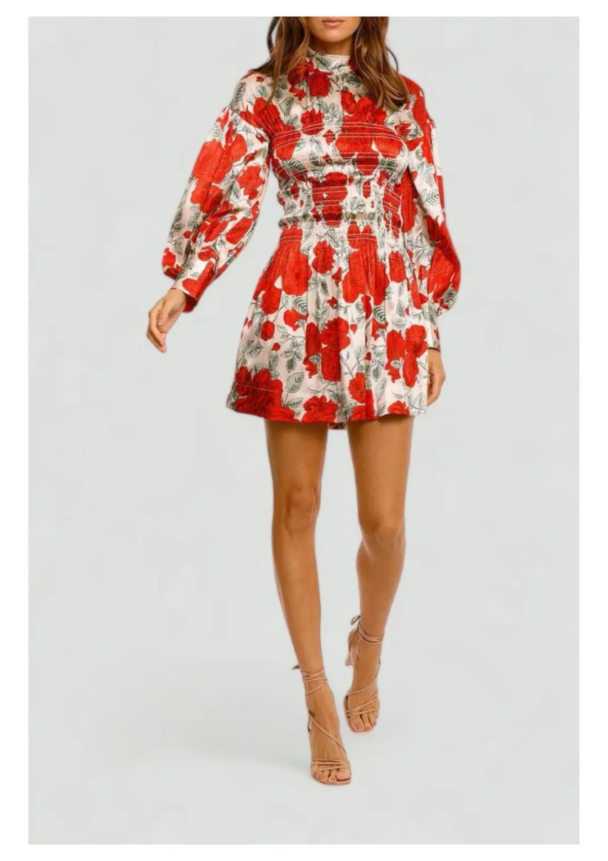 Ganni Brazilian Sand Silk Satin Mini Dress Floral Size 6 for rent on The Volte - main image