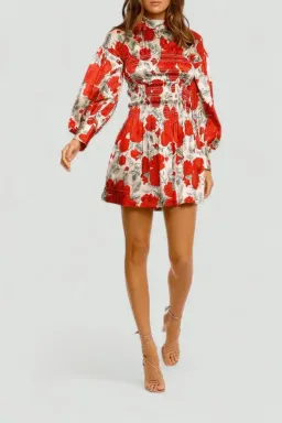 Ganni Brazilian Sand Silk Satin Mini Dress Floral Size 6 for rent on The Volte - image 4