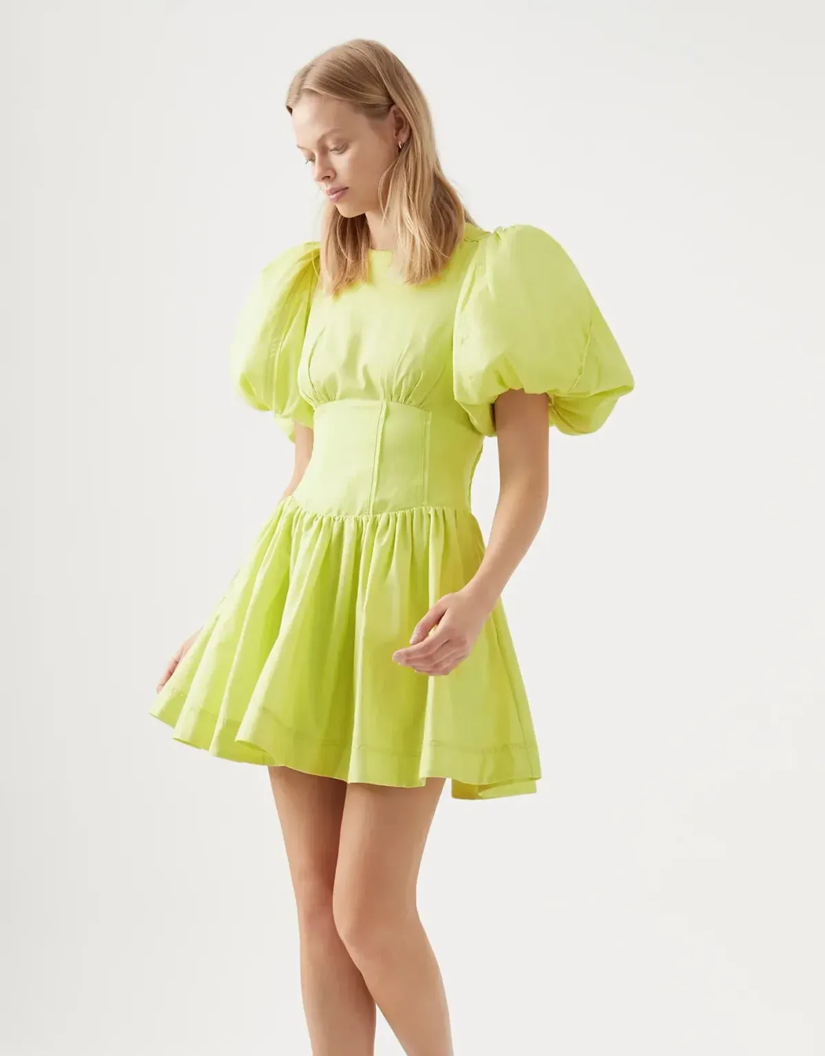 Aje Gianna Puff Sleeve Mini Dress in Light Lemon - Size 8 - Image 4