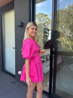 Aje Admiration Lace-Up Mini Dress in Pink - Size 6 for rent on The Volte - image 3