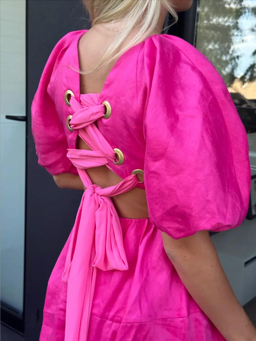 Aje Admiration Lace-Up Mini Dress in Pink - Size 6 for rent on The Volte - main image