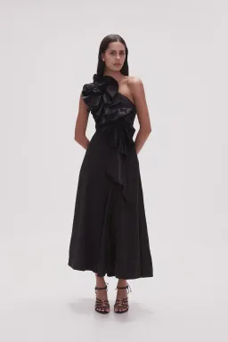 Aje Adelia Ruffle Midi Dress Black Size 16 for rent on The Volte - image 1