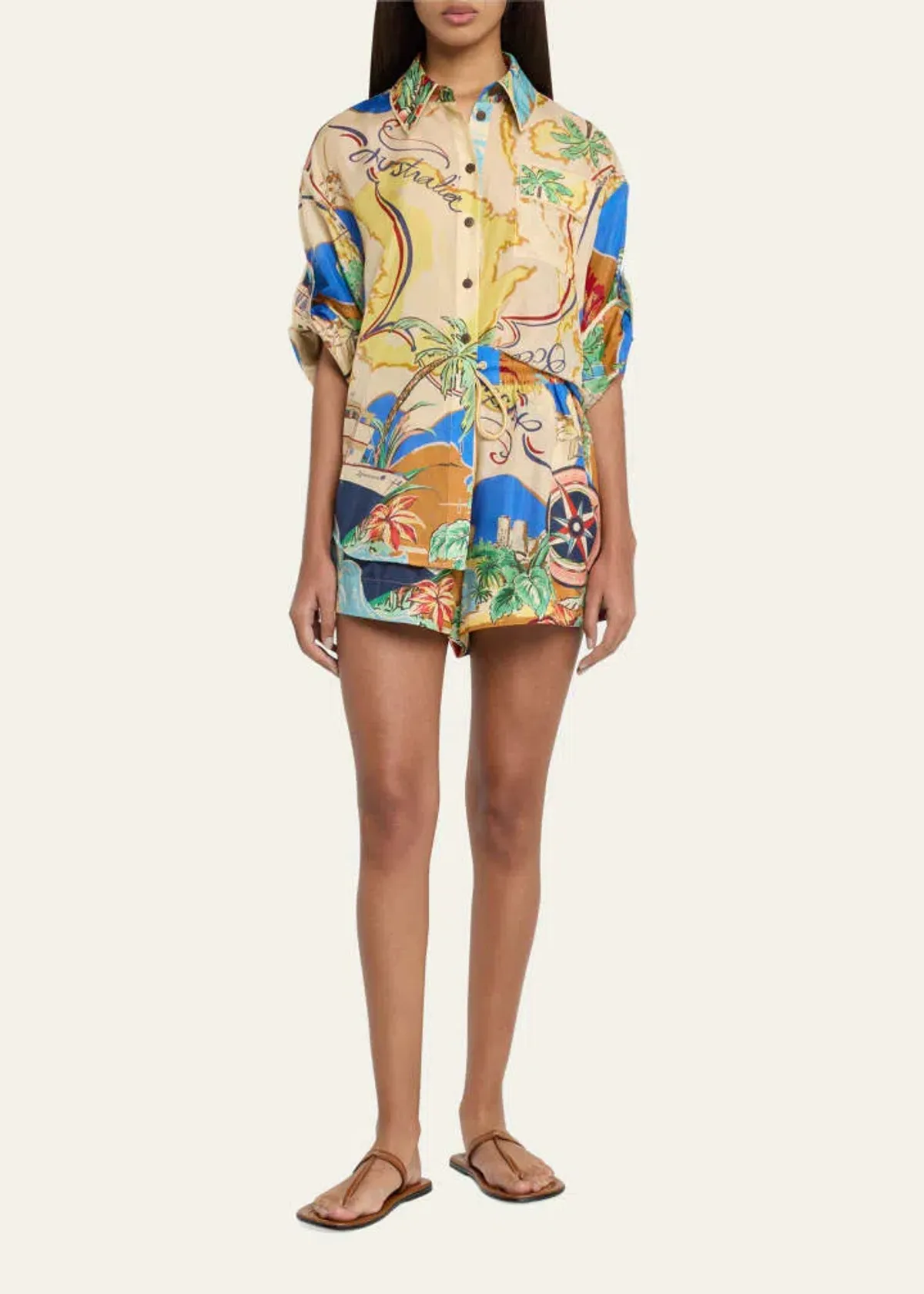 Zimmermann Alight Short Sleeve Shirt and Draw Waist Shorts Set Nautical Map Size 0/Au 8 - Image 1