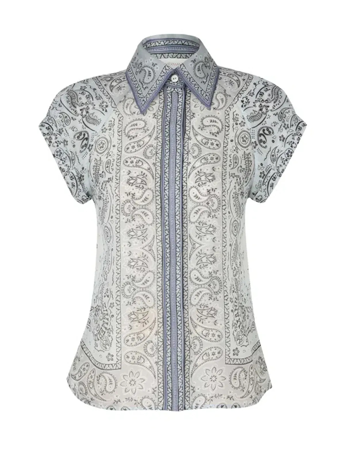 Zimmermann The Matchmaker Fitted Blouse and Gathered Midi Skirt in Blue Bandana Size 1/AU 10 - Image 5