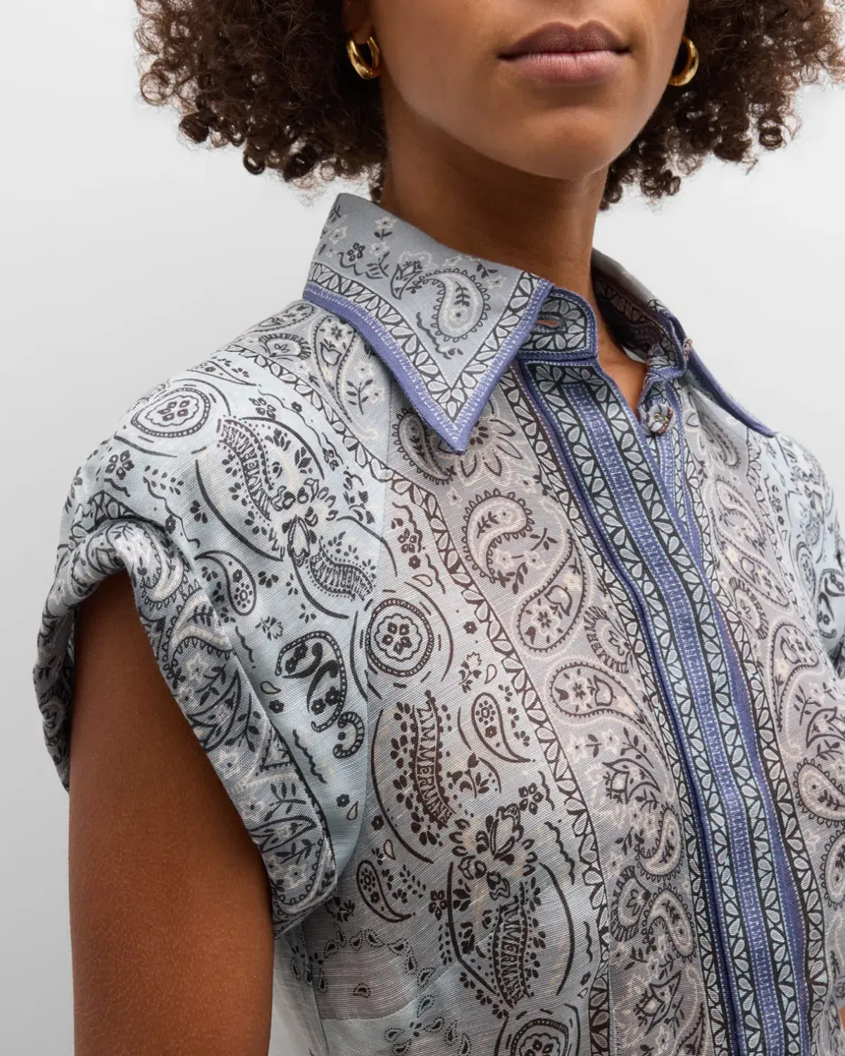 Zimmermann The Matchmaker Fitted Blouse and Gathered Midi Skirt in Blue Bandana Size 1/AU 10 - Image 2