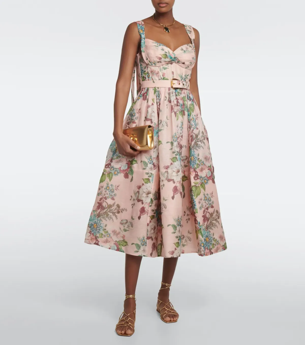 Zimmermann The Matchmaker Midi Dress in Pink Barkcloth Print Size 1 / AU 10 - Image 1