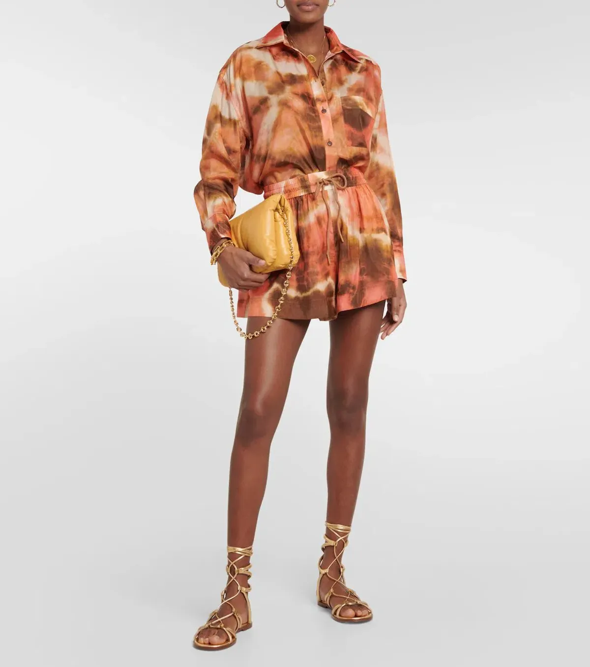 Zimmermann The Vacay Body Shirt and Vacay Relaxed Short in Red/Brown Tie Dye Set Size 0/AU 8 - Image 1