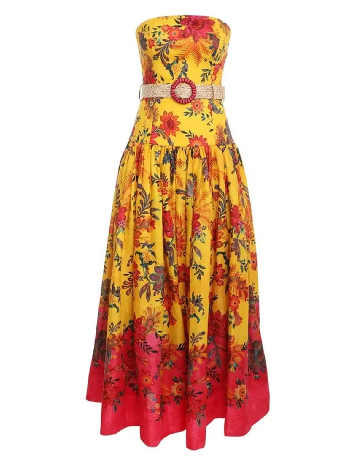 Zimmermann The Ginger Strapless Midi Dress in Pink/Yellow Floral Size 1/AU 10 - Image 3